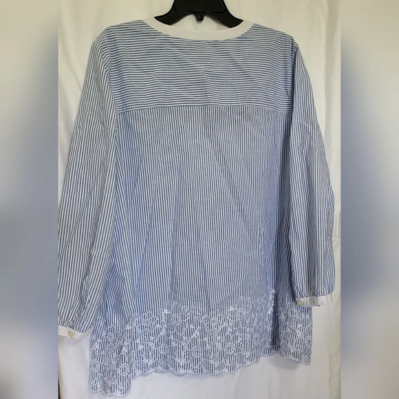Banana Republic Women's Blue & White Striped Embroidered Flower Tunic‎ Top Sz XL - Picture 4 of 6